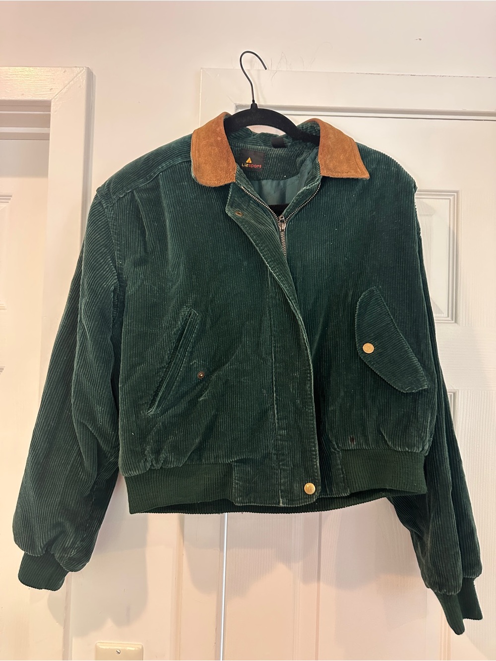 Corduroy Bomber Jacket with Contrast Collar - Green